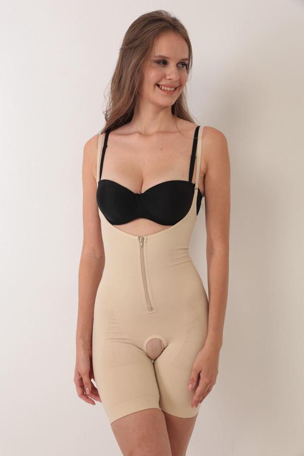 Ten İp Askılı Ağ Kısmı Açık Fermuarlı Tam Boy Kadın Korse - Image 1