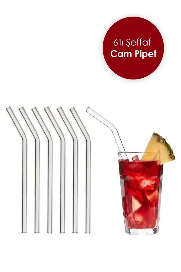 Tafce Şeffaf 6'Lı Cam Eğimli Pipet | Cam Pipet - Image 1