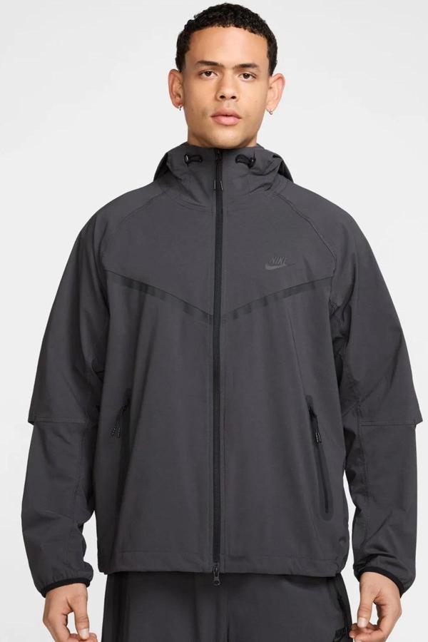 Nike Tech Woven Windrunner Full Zip Loose Fit Jacket Erkek Bol Kesim Dokuma Kapüşonlu Spor Ceket Antrasit - Image 1