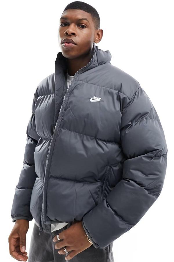 Nike Clup Puffer Synthetic Fill Full Zip Loose Fit Men's Jacket Erkek Bol Kesim Suitici Mont Gri - Image 1