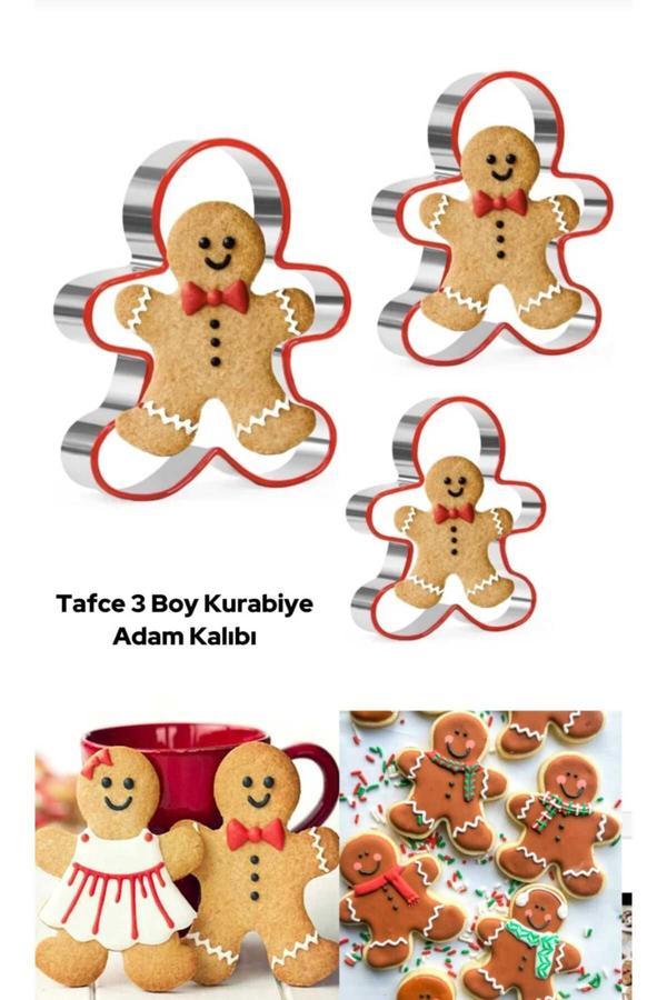 Tafce 3'Lü Paslanmaz Çelik Kurabiye Kalıbı - Zencefilli Kurabiye Adam Şekilli - Image 1