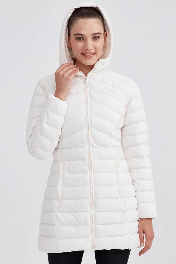 Skechers W Essential Maxi Length Hooded Jacket Uzun Boy Kadın Parka Mont Kırık Beyaz - Image 1