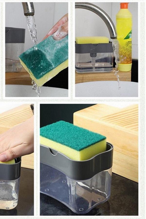 Tafce İkisi Bir Arada Basmalı Pratik Sıvı Sabunluk Pompası Ve Bulaşık Yıkama Süngeri - Image 1