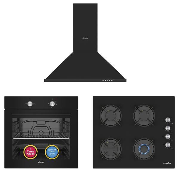 Simfer 4 Fonksiyon Trend Siyah Cam 3'lü Ankastre Set - Image 1