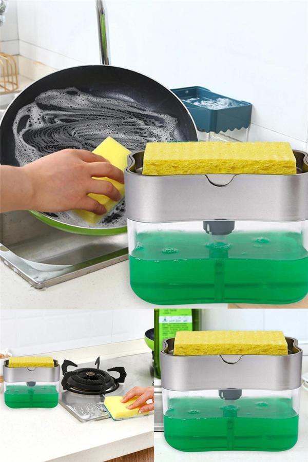 Tafce İkisi Bir Arada Basmalı Pratik Sıvı Sabunluk Pompası Ve Bulaşık Yıkama Süngeri Haznesi - Image 1