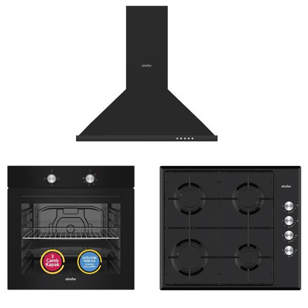 Simfer 4 Fonksiyon Trend Siyah Metal 3'lü Ankastre Set - Image 1