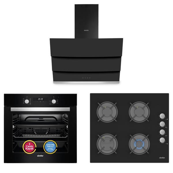 Simfer 8 Fonksiyon Dijital Turbo Cam Ankastre Set ( Fırın + Ocak + Davlumbaz) - Image 1