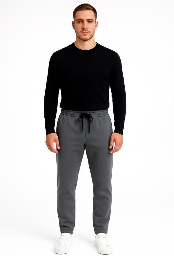 Erkek Gri Melanj 3 İplik Şardonlu Eşofman Altı-P2019 - Image 1