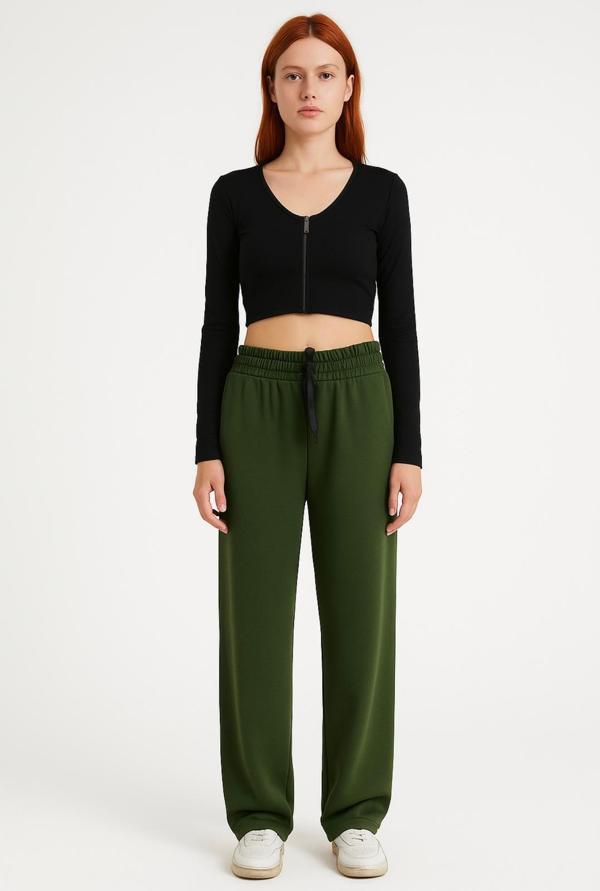 Kadın Haki İnterlok Eşofman Altı-P2268 - Image 1