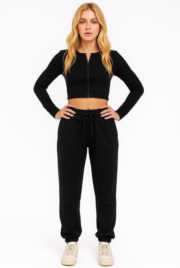 Kadın Siyah Krep Kumaş Eşofman Altı-P2153 - Image 1