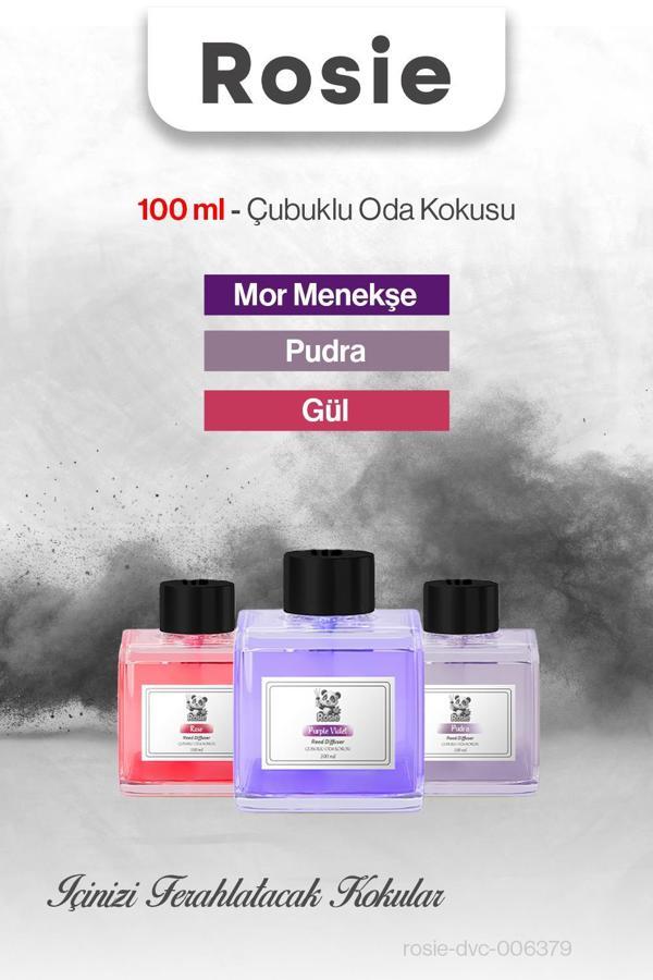 Rosie Gül, Mor Menekşe ve Pudra 3'lü 100 ml Çubuklu Oda Kokusu - Image 1