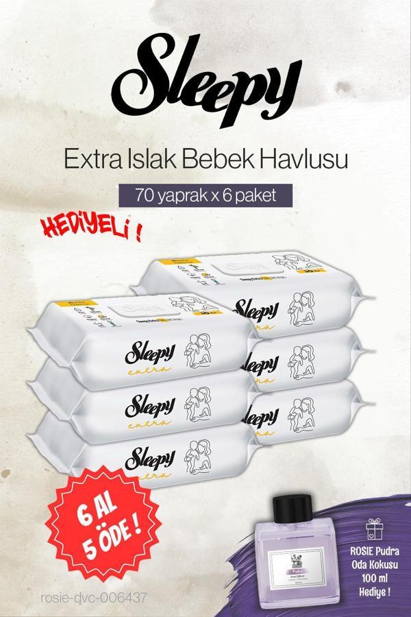 Sleepy Extra 70'li Islak Bebek Havlusu 6 AL 5 ÖDE, Rosie Pudra Oda Kokusu - Image 1