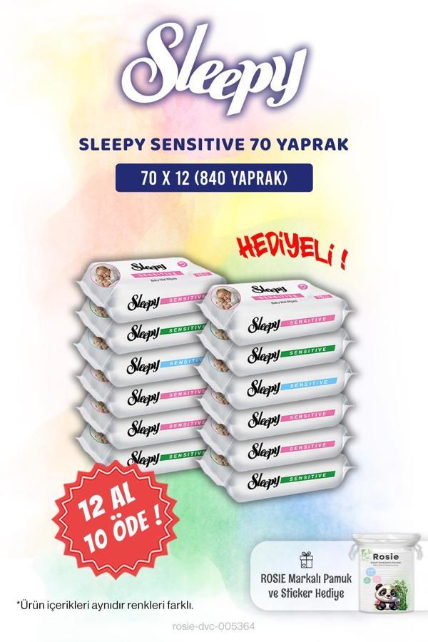 12 AL 10 ÖDE Sleepy Sensitive 70'li Bebek Islak Mendili ve Rosie Pamuk Hediye - Image 1