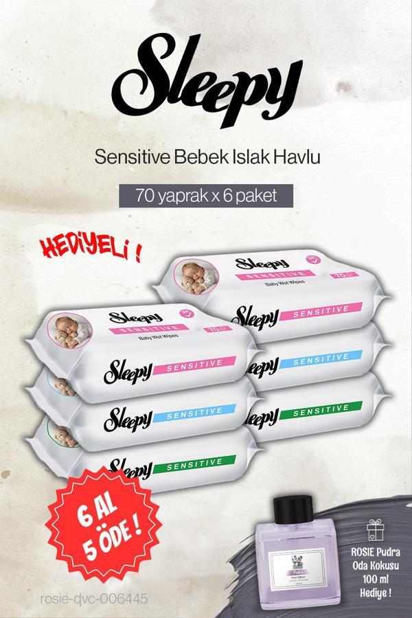 Sleepy 6 AL 5 ÖDE Sensitive 70'li Bebek Havlusu, Rosie Pudra Oda Kokusu - Image 1