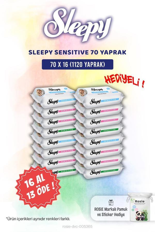 Sleepy 16 AL 13 ÖDE Sensitive 70'li Bebek Islak Mendili ve Rosie Pamuk Hediye - Image 1