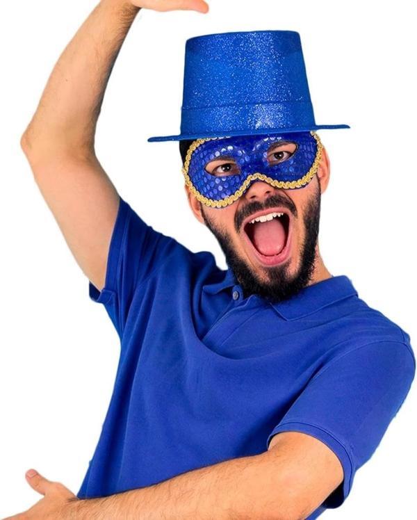 BFS   Mavi Renk Parıltılı Simli Fötr Silindir Parti Şapkası - Image 1