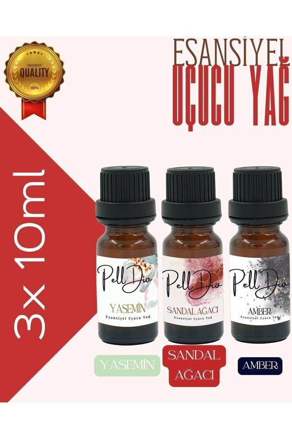 Pelldio Home 3'Lü Yasemin-Sandal-Amber Esansiyel Uçucu Yağ, Buhurdanlık Yağı, Difüzör Esansı, Oda Kokusu 10Ml-3 - Image 1