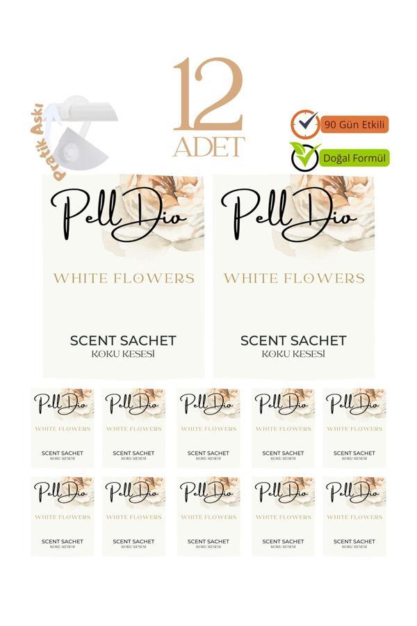 Pelldio Home 12'Li Beyaz Çiçekler Ayakkabılık Dolap Ve Çekmece Parfümlü Kese Kokusu Oda Koku Kesesi - Image 1