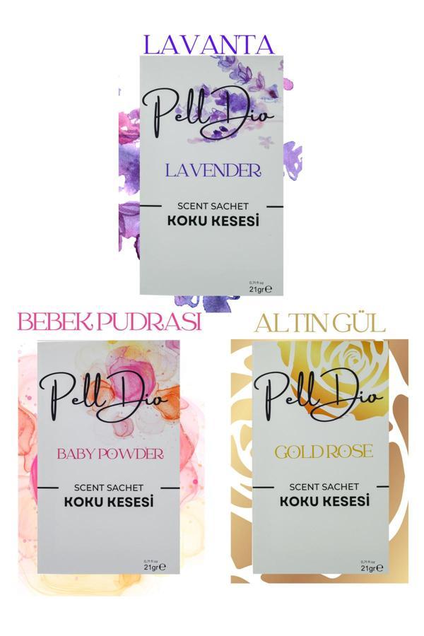 Pelldio Home 3'Lü Bebek Pudrası -Lavanta - Altın Gül Dolap, Ayakkabılık Ve Çekmece Kokusu-4 - Image 1