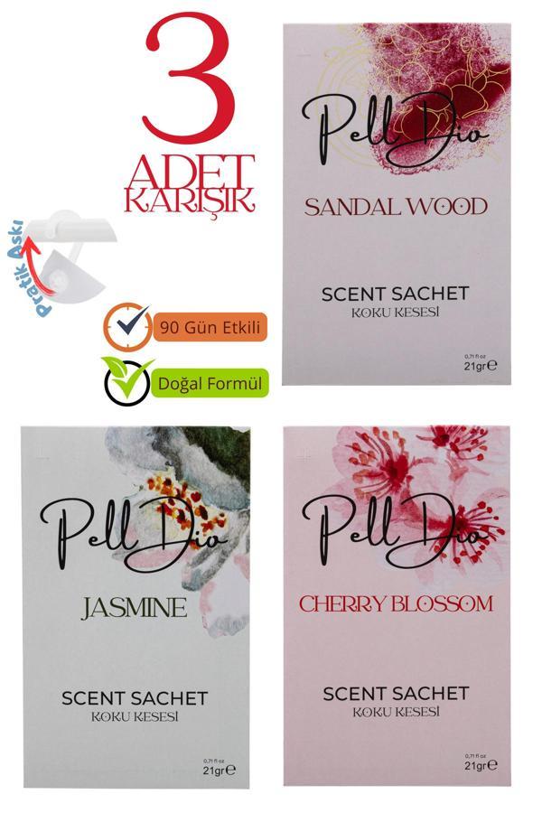 Pelldio Home 3'Lü Sandal Ağacı - Yasemin -Kiraz Çiçeği Dolap Kokusu, Ayakkabılık Ve Çekmece Kokusu Kesesi-2 - Image 1