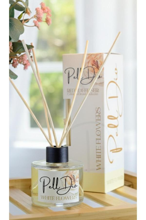 Pelldio Home Beyaz Çiçekler Bambu Çubuklu Ortam Ev Oda Salon Koku Kokusu Ve Oda Parfümü 120 Ml - Image 1