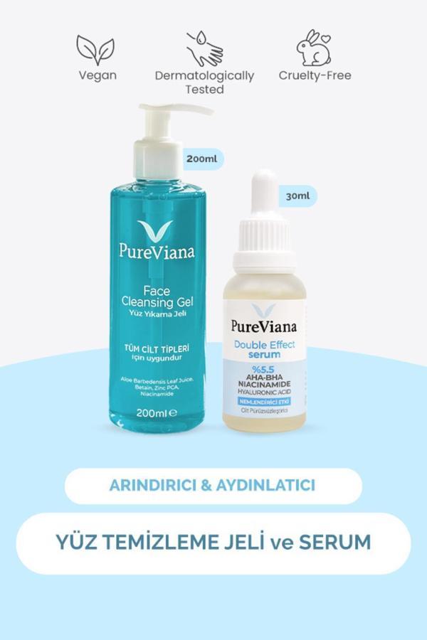 PureViana Arındırıcı & Aydınlatıcı Cilt Bakım Seti – 2’li – Yüz Temizleme Jeli ve Serum - Image 1