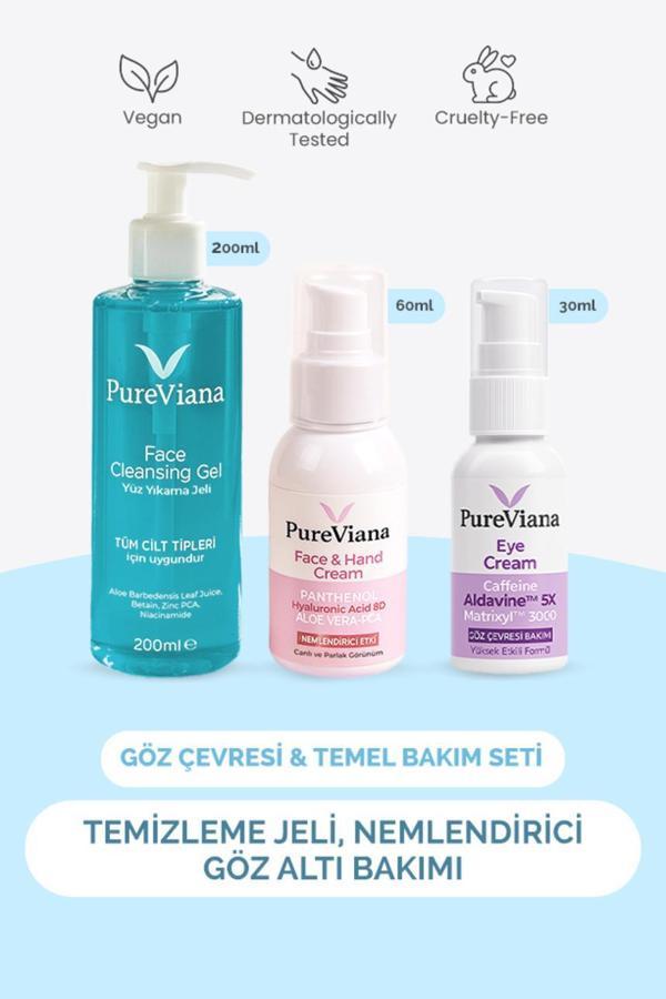 PureViana Göz Çevresi & Temel Bakım Seti – 3’lü – Göz Altı, Temizleme, Nemlendirici - Image 1