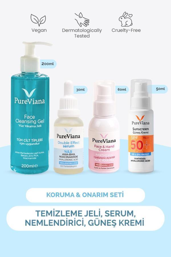 PureViana Cilt Bariyerini Güçlendiren Koruma & Onarım Seti – 4’lü – Temizleme, Serum, Nem, Spf - Image 1