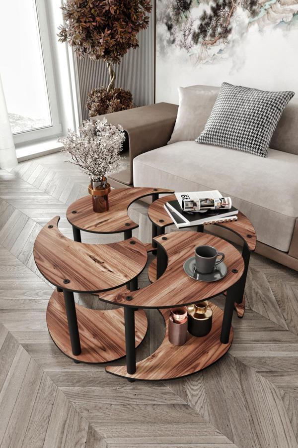 YİN YANG UNITY SERENITY ORTA SEHPA 4 LÜ CEVİZ 70CM - Image 1