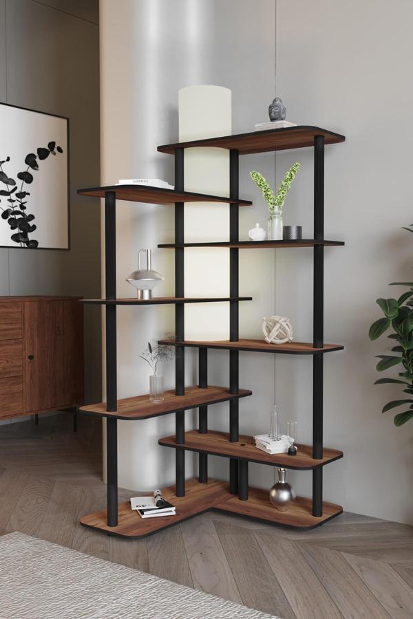 CROSS RAFLI  LAMBADER KİTAPLIK CEVİZ - Image 1