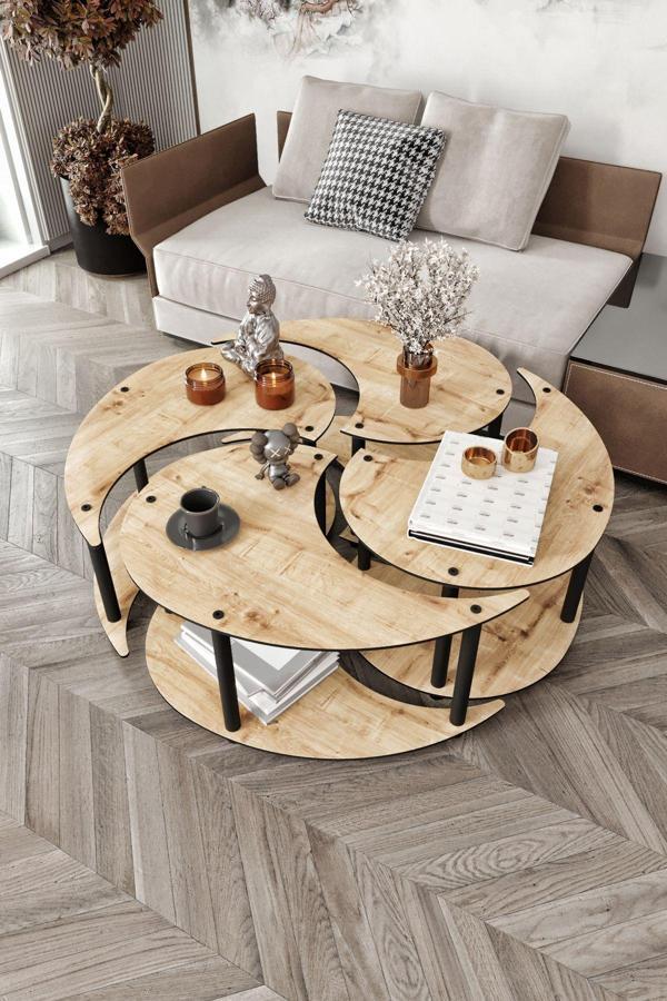 Yin Yang Unıty Serenıty Orta Sehpa 4 Lü Safir Meşe-90 Cm - Image 1