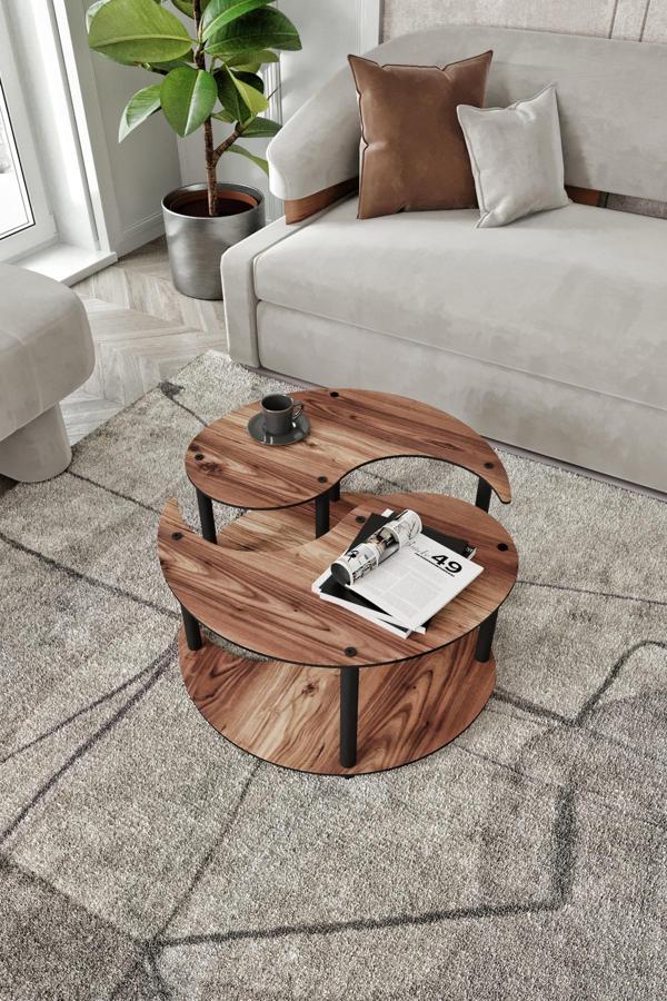 Yin Yang Unıty Serenıty Orta Sehpa 2 Li Madran Ceviz-70 Cm - Image 1
