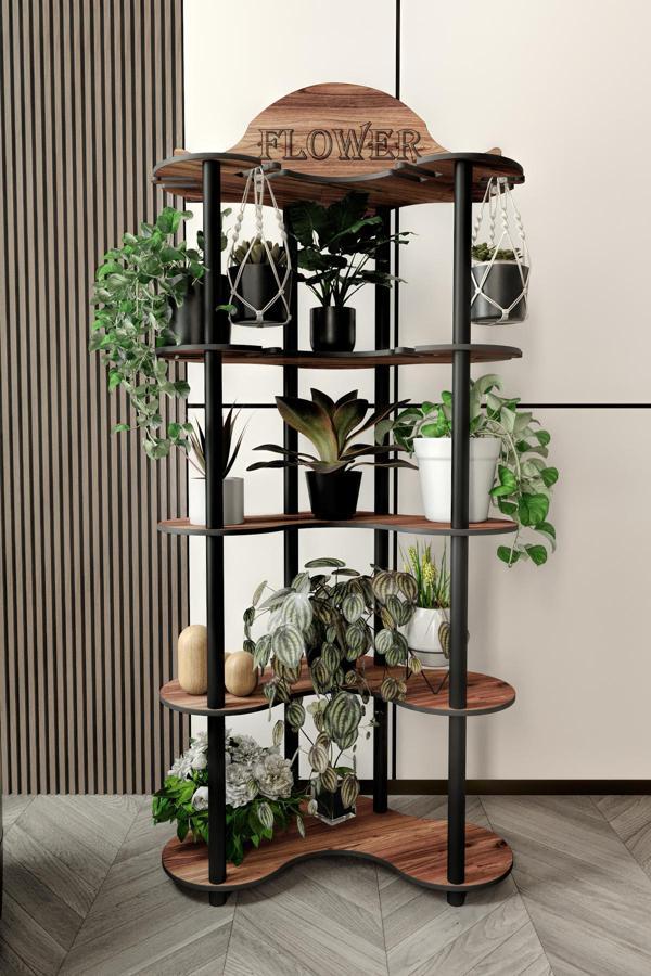 MİMOSA ÇİÇEKLİK SAKSILIK ÇOK AMAÇLI RAFI CEVİZ - Image 1