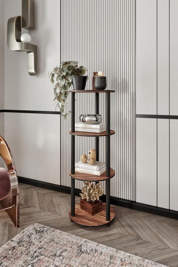 Dekoratif MASİVO KİTAPLIK 4 Katlı 34 çap YUVARLAK Çok Amaçlı Raf - Image 1