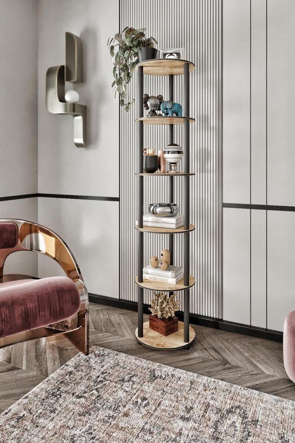 Dekoratif MASİVO KİTAPLIK 6 Katlı 34 çap YUVARLAK Çok Amaçlı Raf - Image 1