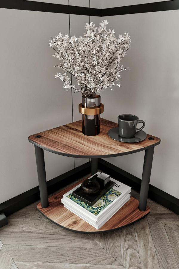 KÖŞE KİTAPLIK MADRAN CEVİZ 2 KATLI - Image 1