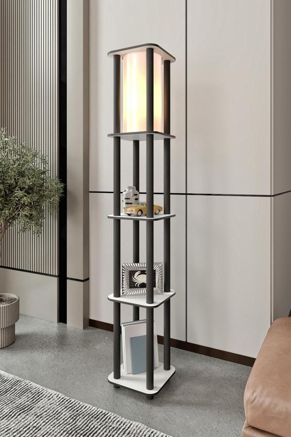 Dekoratif Estantes Kare Beyaz Raflı Lambader - Image 1