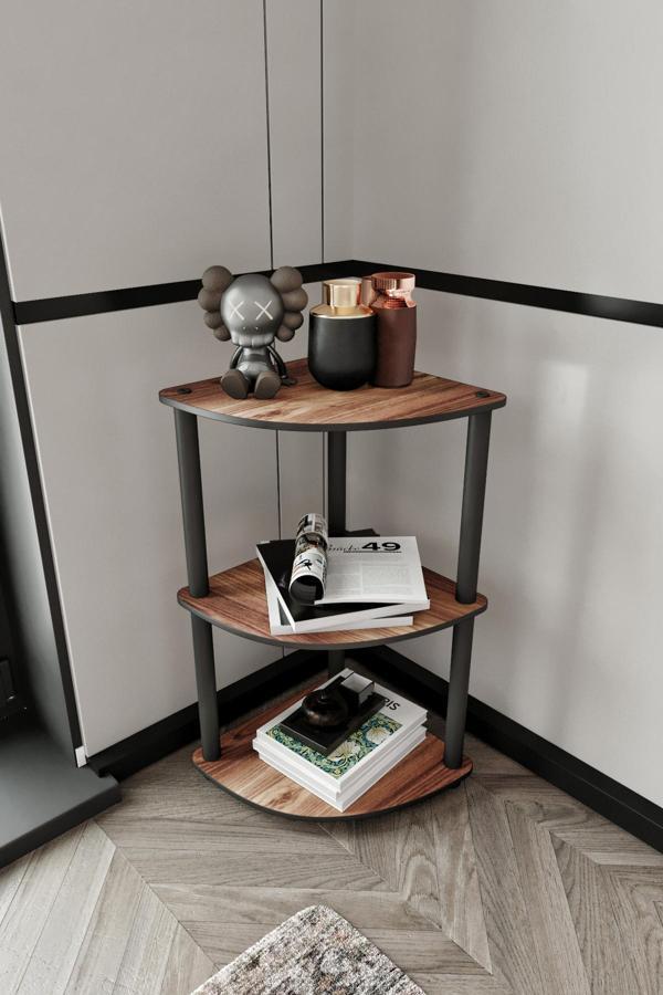 MASİVO KÖŞE KİTAPLIK MADRAN CEVİZ 3 KATLI - Image 1