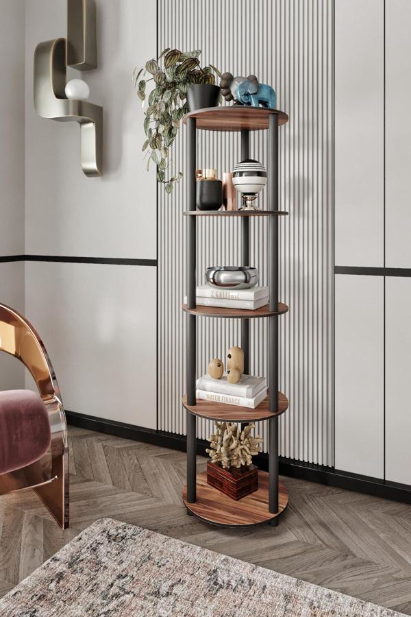 Dekoratif MASİVO KİTAPLIK 5 Katlı 34 çap YUVARLAK Çok Amaçlı Raf - Image 1