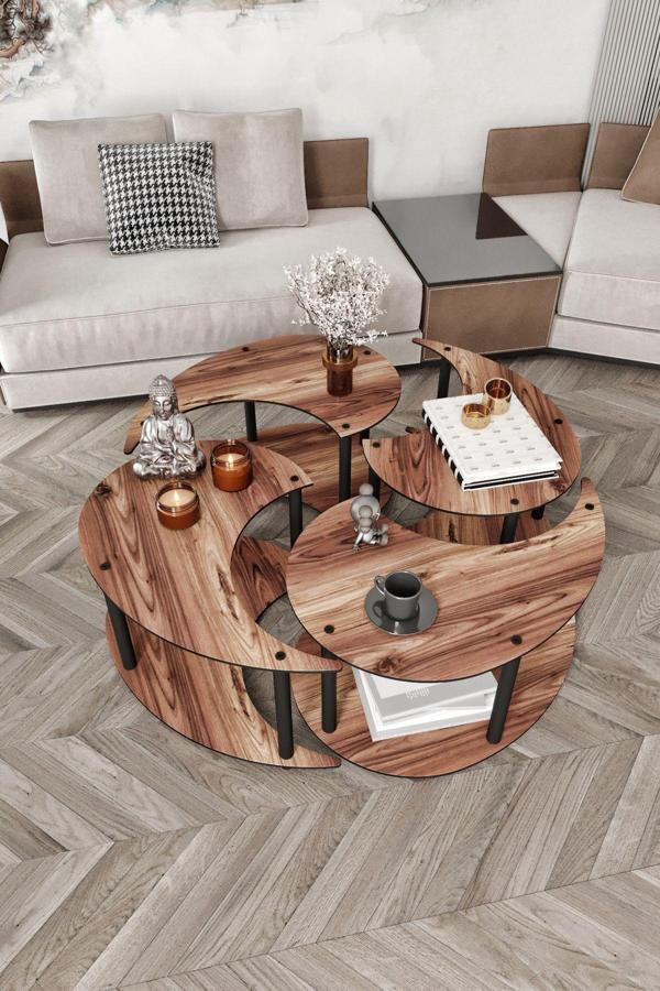 Yin Yang Unıty Serenıty Orta Sehpa 4 Lü Madran Ceviz-90 Cm - Image 1