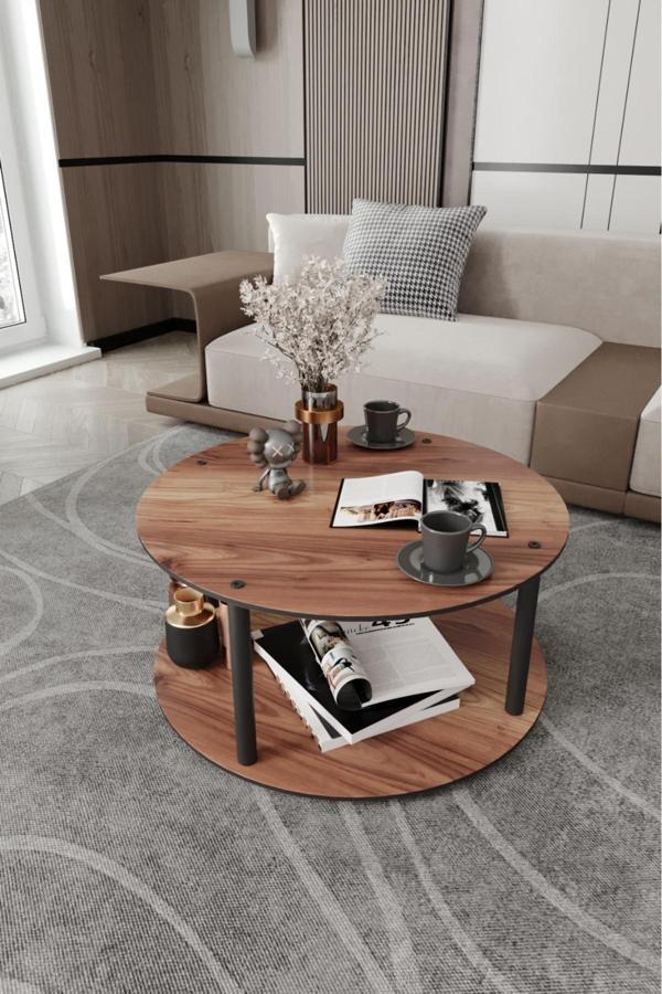 Dekoratif Mdf Masivo Orta Sehpa 70x70 YUVARLAK MADRAN CEVİZ - Image 1