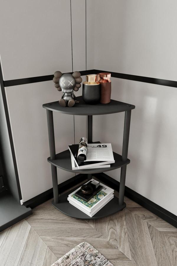 MASİVO KÖŞE KİTAPLIK SİYAH 3 KATLI - Image 1