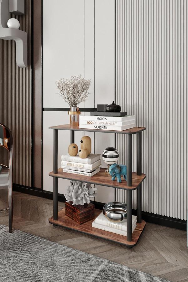 Dekoratif MASİVO KİTAPLIK 3 Katlı 30x60 Dikdörtgen Çok Amaçlı Raf MADRAN CEVİZ - Image 1