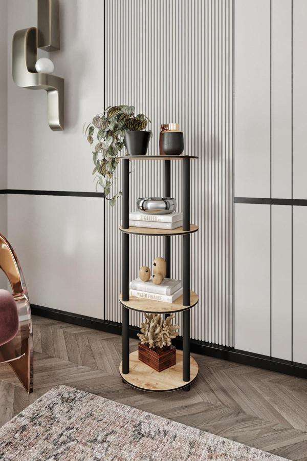 Dekoratif MASİVO KİTAPLIK 4 Katlı 34 çap YUVARLAK Çok Amaçlı Raf - Image 1