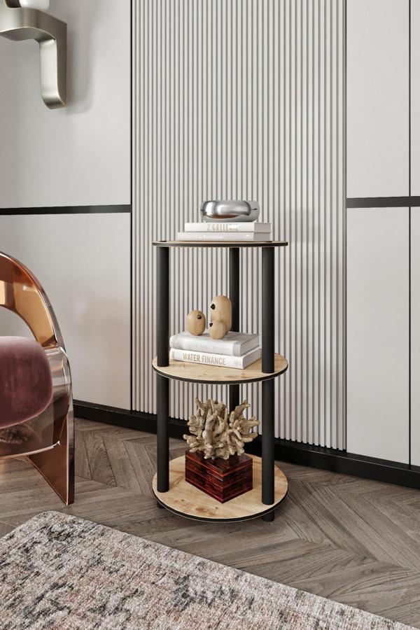 Dekoratif MASİVO KİTAPLIK 3 Katlı 34 çap YUVARLAK Çok Amaçlı Raf - Image 1