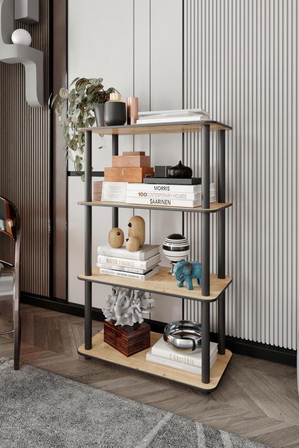 Dekoratif MASİVO KİTAPLIK 4 Katlı 30x60 Dikdörtgen Çok Amaçlı Raf SAFİR MEŞE - Image 1