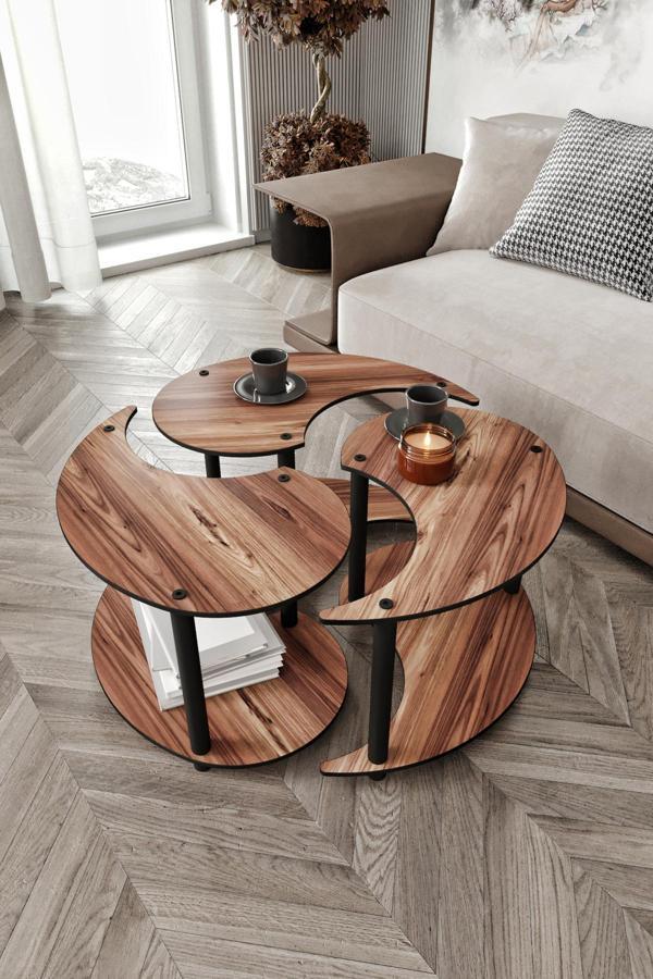 YİN YANG UNITY SERENITY ORTA SEHPA 3 LÜ MADRAN CEVİZ 70CM - Image 1