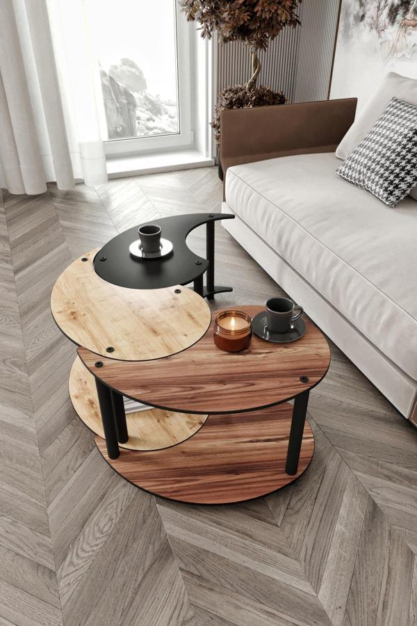 Yin Yang Unity Serenity Orta Sehpa 3 Lü Meşe Ceviz Siyah 70 Cm - Image 1
