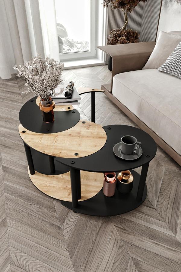 YİN YANG UNITY SERENITY ORTA SEHPA 4 LÜ SİYAH MEŞE 70 CM - Image 1