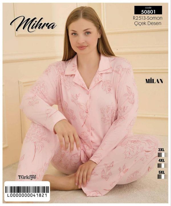 Mihra 50801 Kadın Düğmeli Battal Pijama Takımı - Image 1